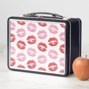 Lippen, rot und rosa, Lippenmuster, Lippenstift, K Metall Brotdose