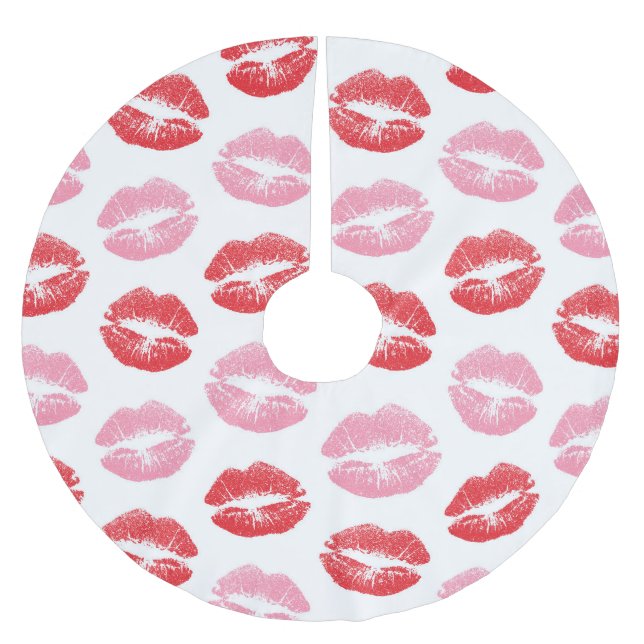 Lippen, rot und rosa, Lippenmuster, Lippenstift, K Polyester Weihnachtsbaumdecke (Vorderseite)