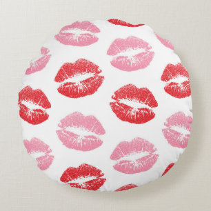 Lippen, rot und rosa, Lippenmuster, Lippenstift, K Rundes Kissen