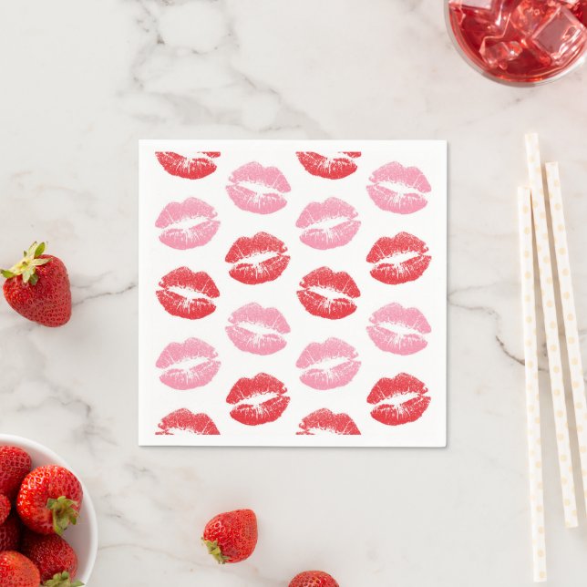 Lippen, rot und rosa, Lippenmuster, Lippenstift, K Serviette (Beispiel)
