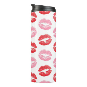 Lippen, rot und rosa, Lippenmuster, Lippenstift, K Thermosbecher