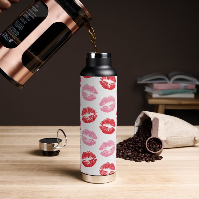 Lippen, rot und rosa, Lippenmuster, Lippenstift, K Trinkflasche (Kaffee)