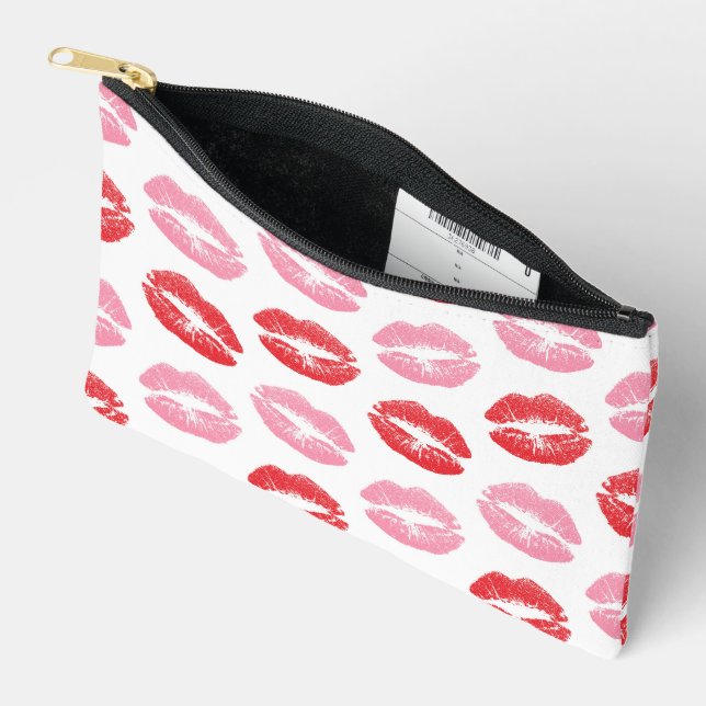 Lippen, rot und rosa, Lippenmuster, Lippenstift, K Zubehörtasche (Offen)