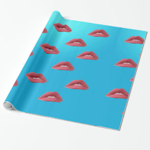 Lippen und blauer Hintergrund Geschenkpapier