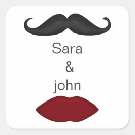 Lippen und Schnurrbart Mod Hochzeit Umschlag Aufkl Quadratischer Aufkleber