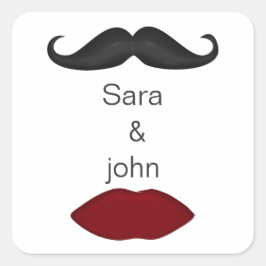 Lippen und Schnurrbart Mod Hochzeit Umschlag Aufkl Quadratischer Aufkleber