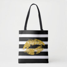 Lippen und Schwarz-weiße Streifen aus Gold, Glitze