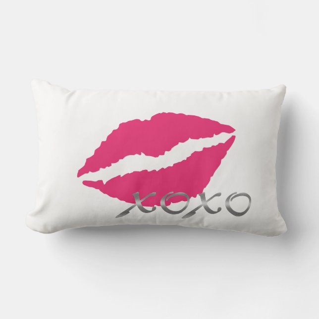 Lippen & XOXOs in Silber Lendenkissen (Vorderseite)