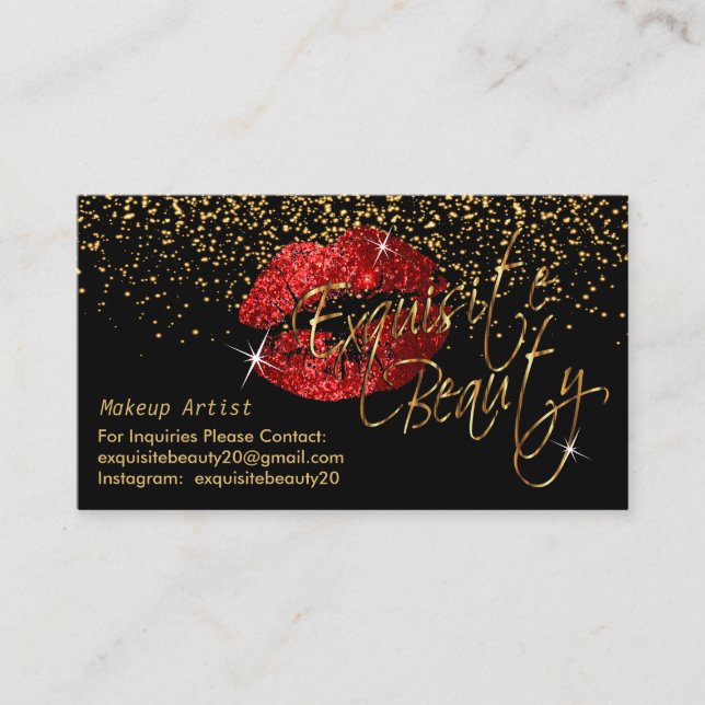 Lippenfarbe mit Gold Confetti und Hübsche Rote Lip Visitenkarte (Vorderseite)