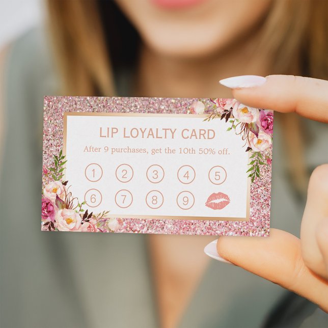 Lippenloyalty Card | Rosa Rose Gold Glitzer Treuekarte (Von Creator hochgeladen)