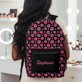 Lippenmuster Cute Pink & Black Bedruckter Rucksack