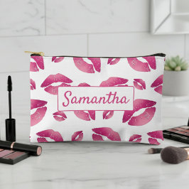 Lippenmuster Rosa & Weiß Zubehörtasche