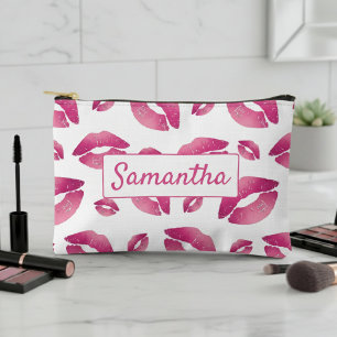 Lippenmuster Rosa & Weiß Zubehörtasche