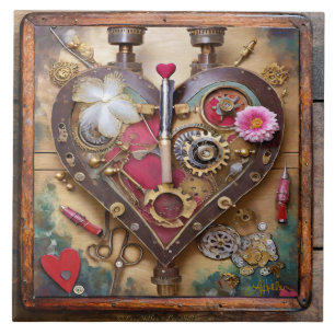 Lippenstift Blumen Herz Steampunk Serie Fliese
