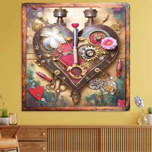 Lippenstift Blumen Herz Steampunk Serie Leinwanddruck