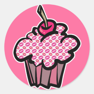 Lippenstift küsst Cupcake Runder Aufkleber