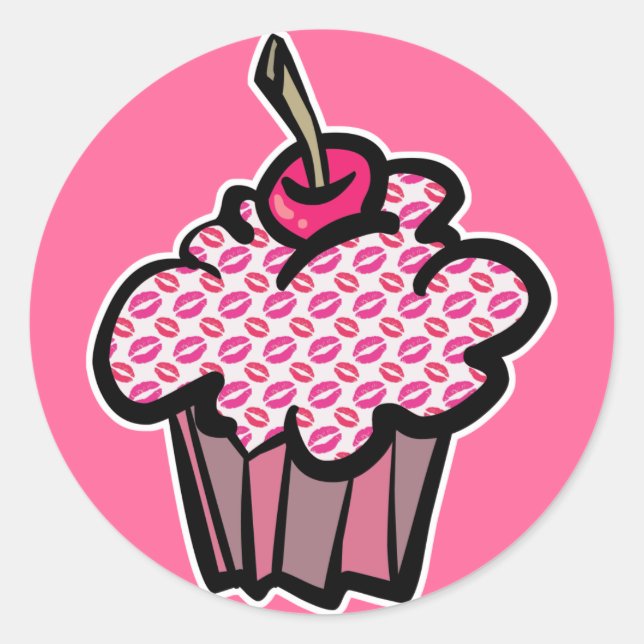 Lippenstift küsst Cupcake Runder Aufkleber (Vorderseite)