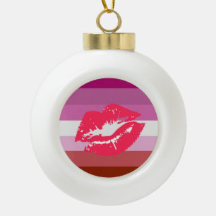 Lippenstift-Lesben-Stolzflagge Keramik Kugel-Ornament