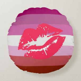 Lippenstift Lesbische Pride-Flagge Rundes Kissen