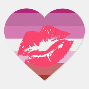 Lippenstift Lesbischer Stolz Flagge und Lippen Herz-Aufkleber