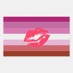 Lippenstift Lesbischer Stolz Flagge und Lippen Rechteckiger Aufkleber