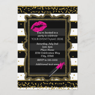 Lippenstift Lippen Gold Konfetti & Streifen Glamou Einladung