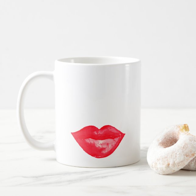 Lippenstift Rote Wasserfarbe Makeup Artist Kaffeetasse (Mit Donut)