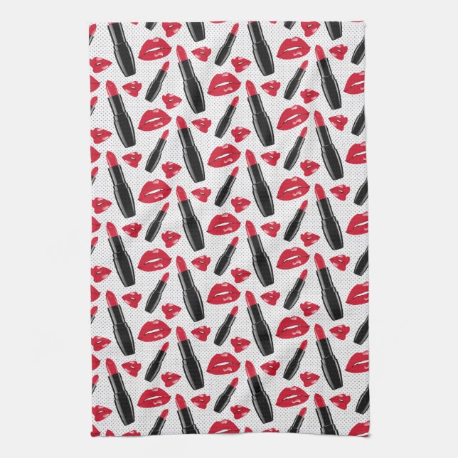 Lippenstift-und LippenTupfen-Muster Geschirrtuch (Vertikal)