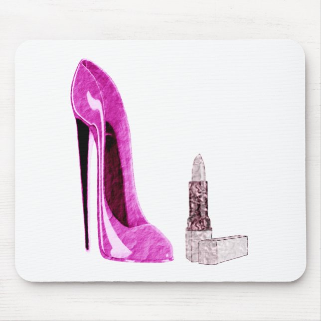 Lippenstift und rosa Stilett-Schuh-Kunst Mousepad (Vorne)