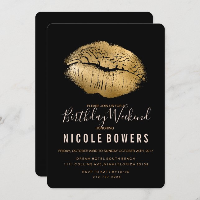 Lips Birthday Weekend Einladung (Vorne/Hinten)