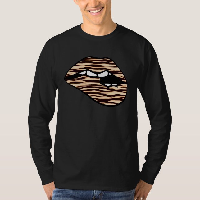 Lips Biting Mouth Tiger Print Women Cute Graphic T-Shirt (Vorderseite)
