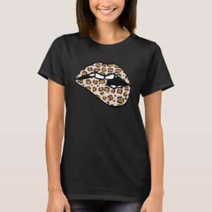 Lips Bitten Mouth Pink Leopard Print Women Niedlic T-Shirt