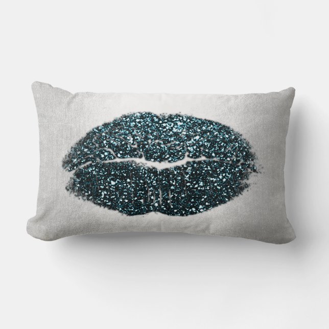 Lips Glitzer Grau Aquamarin Black Makeup Kiss Sky Lendenkissen (Vorderseite)