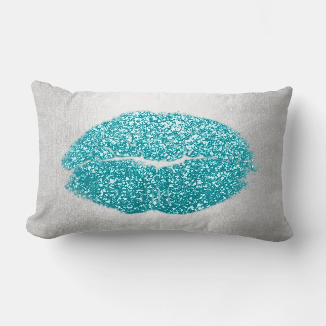 Lips Glitzer Grau Ozean Türkis Makeup Kiss Sky Lendenkissen (Vorderseite)