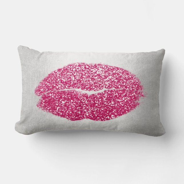 Lips Glitzer Graue Rosa Makeup Kiss Silver Lendenkissen (Vorderseite)