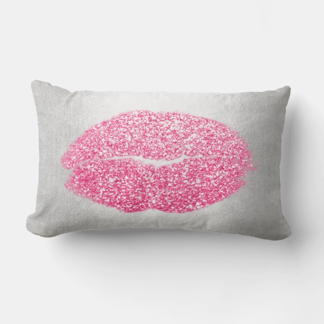 Lips Glitzer Gray Peony Pink Makeup Kiss Silver Lendenkissen (Vorderseite)