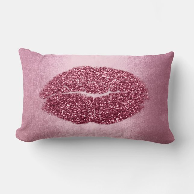 Lips Glitzer Maroon Peony Burgundy Makeup Kiss Lendenkissen (Vorderseite)