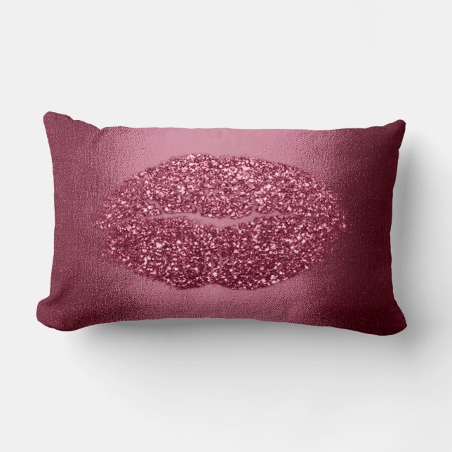 Lips Glitzer Maroon Red Burgundy Makeup Kiss Lendenkissen (Vorderseite)