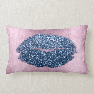 Lips Glitzer Pink Grungy Denim Makeup Kiss Silver Lendenkissen