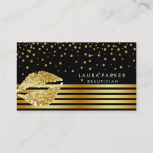 Lips Gold Black Stripes Makeup Artist Beautician Visitenkarte