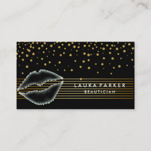 Lips Gold Black Stripes Makeup Artist Beautician Visitenkarte