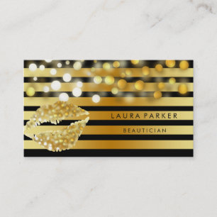 Lips Gold Black Stripes Makeup Artist Beautician Visitenkarte