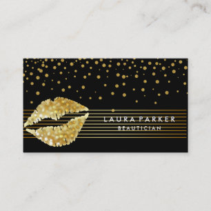 Lips Gold Black Stripes Makeup Artist Beautician Visitenkarte