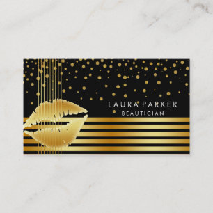 Lips Gold Black Stripes Makeup Artist Beautician Visitenkarte