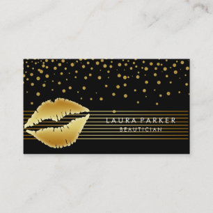 Lips Gold Black Stripes Makeup Artist Beautician Visitenkarte