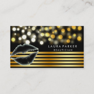 Lips Gold Black Stripes Makeup Artist Beautician Visitenkarte