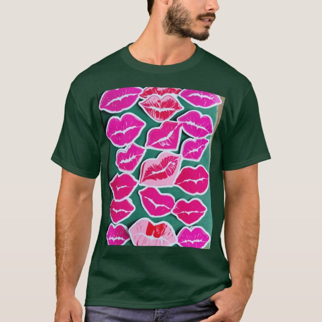 Lips Kisses Print Romantic Valentine's Day T-Shirt (Vorderseite)