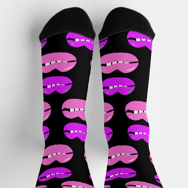 Lips Lila Rosa Hell Schwarz Socken (Oben)