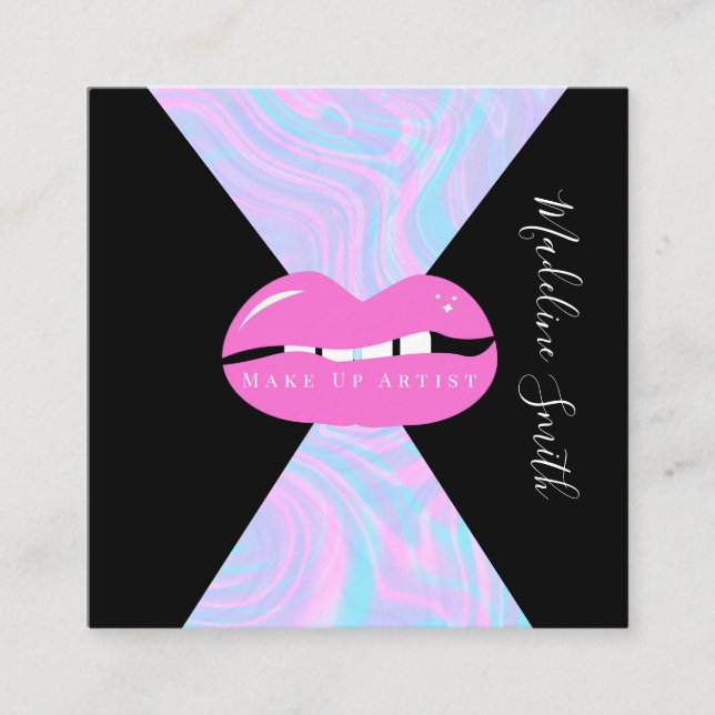 Lips Marbella Abstrakt Pink Makeup Artist Quadratische Visitenkarte (Vorderseite)