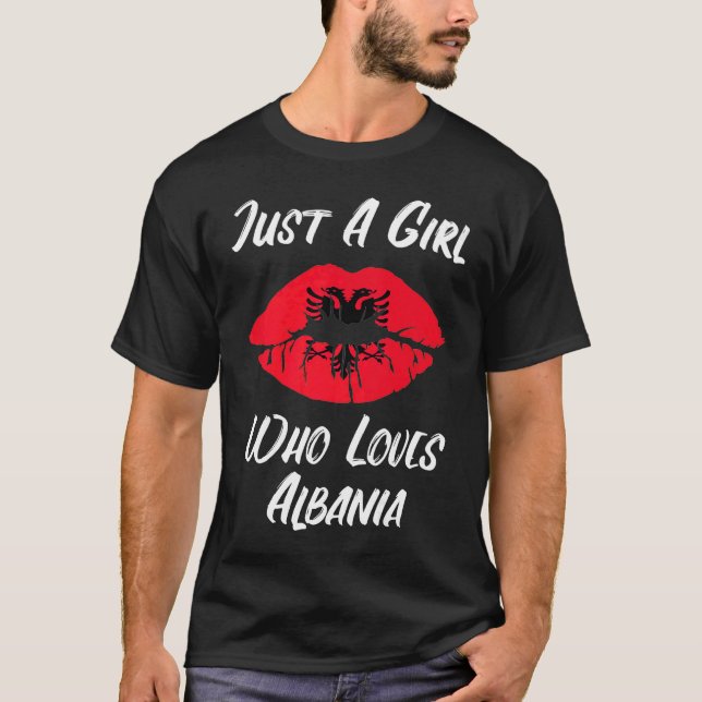 Lips Mouth Liebe Albanische Flagge Albanien T-Shirt (Vorderseite)